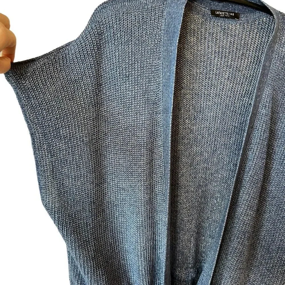 Lafayette 148 Hemp Blue Marled Long Line Cardigan Vest